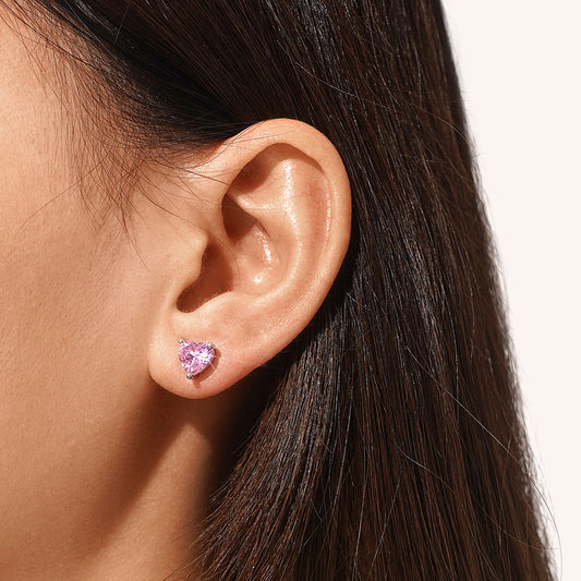 Gnoce Sparkling Heart Cut Birthstone Stud Earrings_6