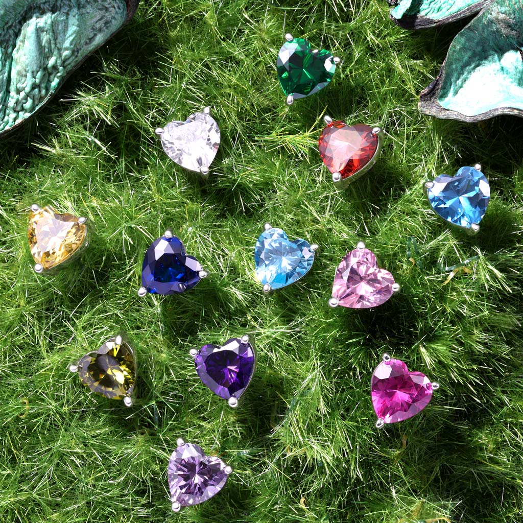 Gnoce Sparkling Heart Cut Birthstone Stud Earrings_4
