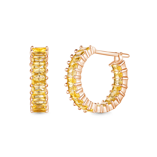 Gnoce Citrine Baguette Cut Eternity Hoop Earrings_1