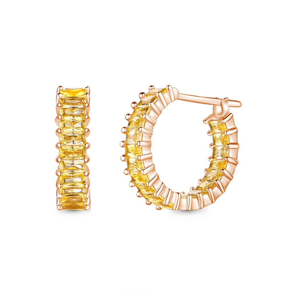 Gnoce Citrine Baguette Cut Eternity Hoop Earrings_1