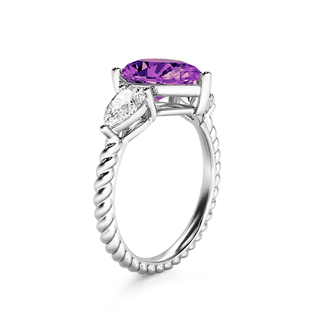 Gnoce Pear Amethyst Three-stone Twisted Rope Engagement Ring_3