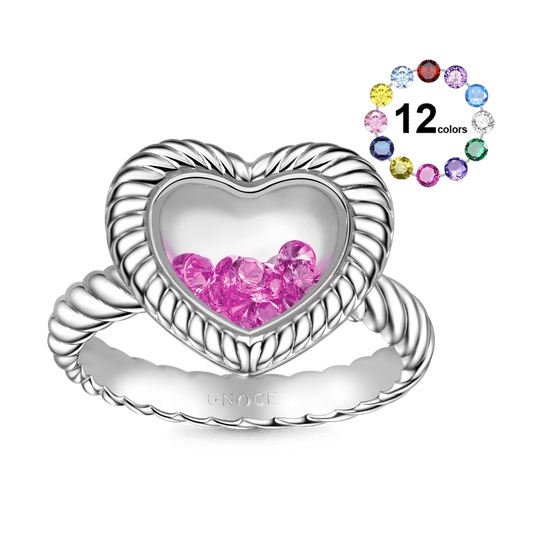 Gnoce Love Heart Confetti Shaker Birthstones Fashion Ring_1