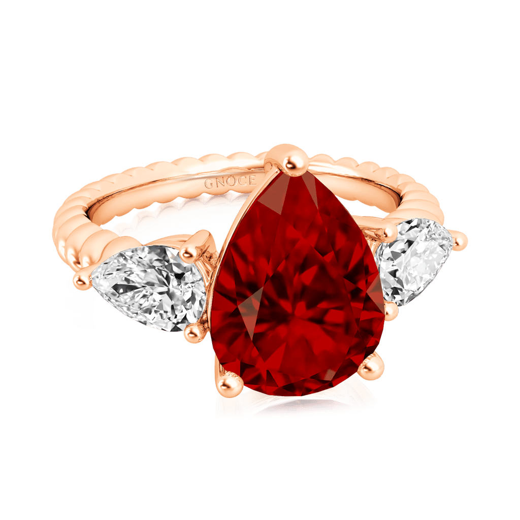 Gnoce Garnet Pear-cut Three Stone Statement Engagement Birthstone Ring_2