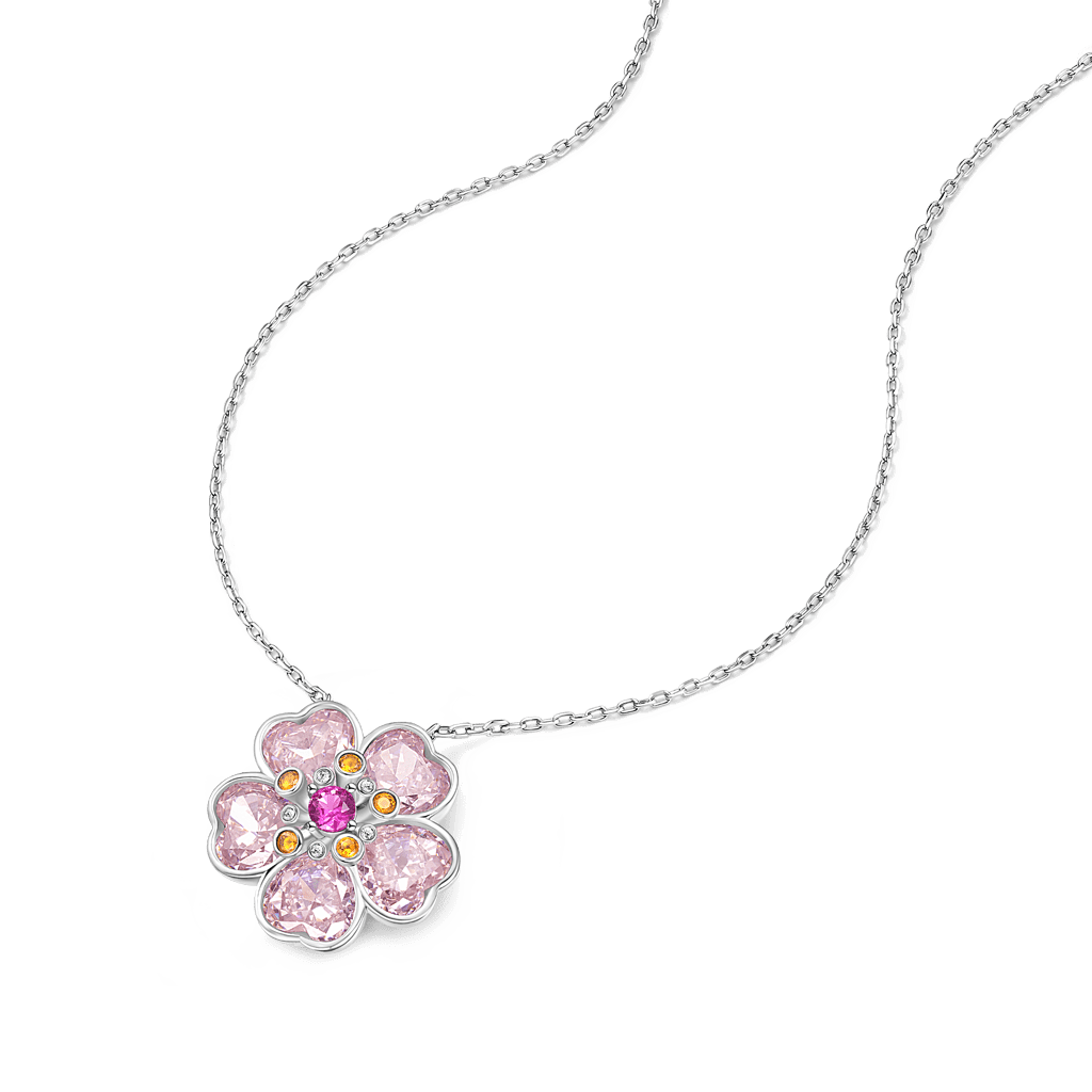 Gnoce Sparkling Cherry Blossoms Heart Cut Pendant Necklace_3