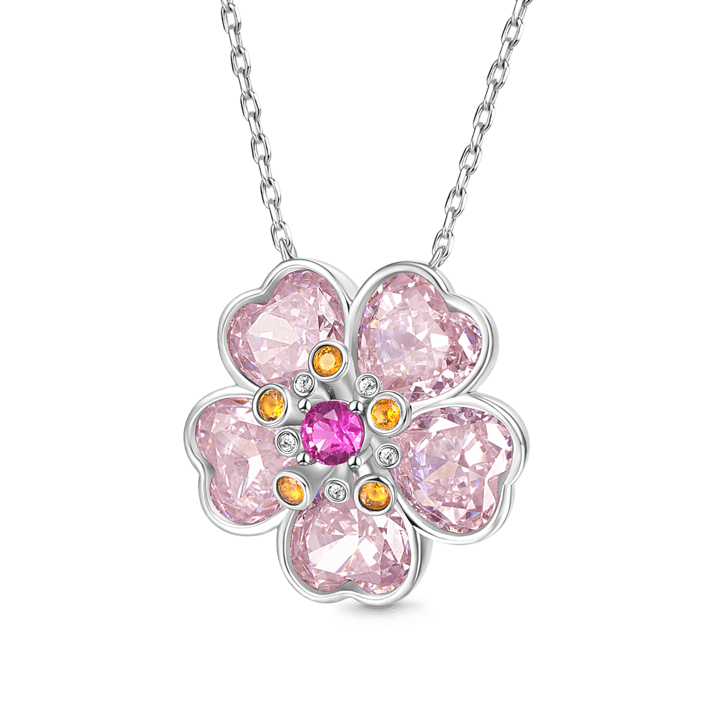 Gnoce Sparkling Cherry Blossoms Heart Cut Pendant Necklace_1