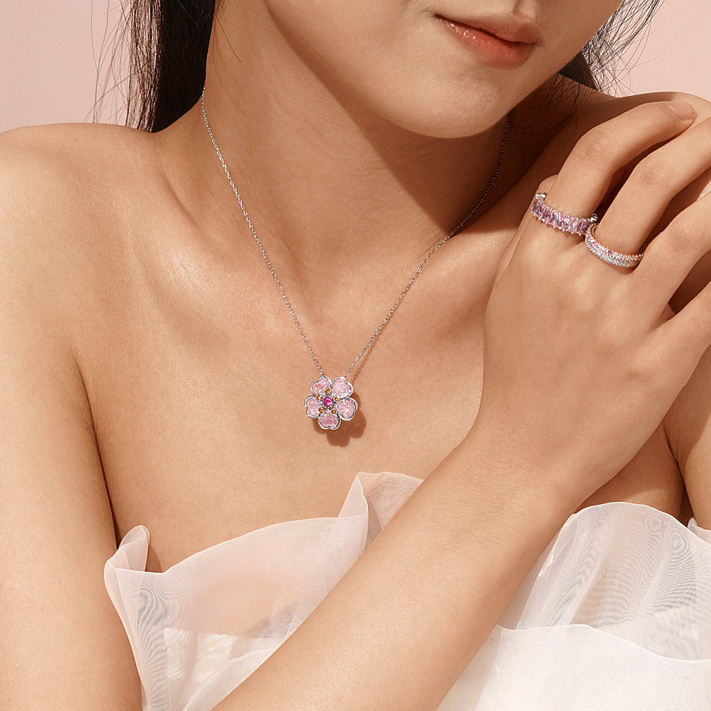 Gnoce Sparkling Cherry Blossoms Heart Cut Pendant Necklace_6