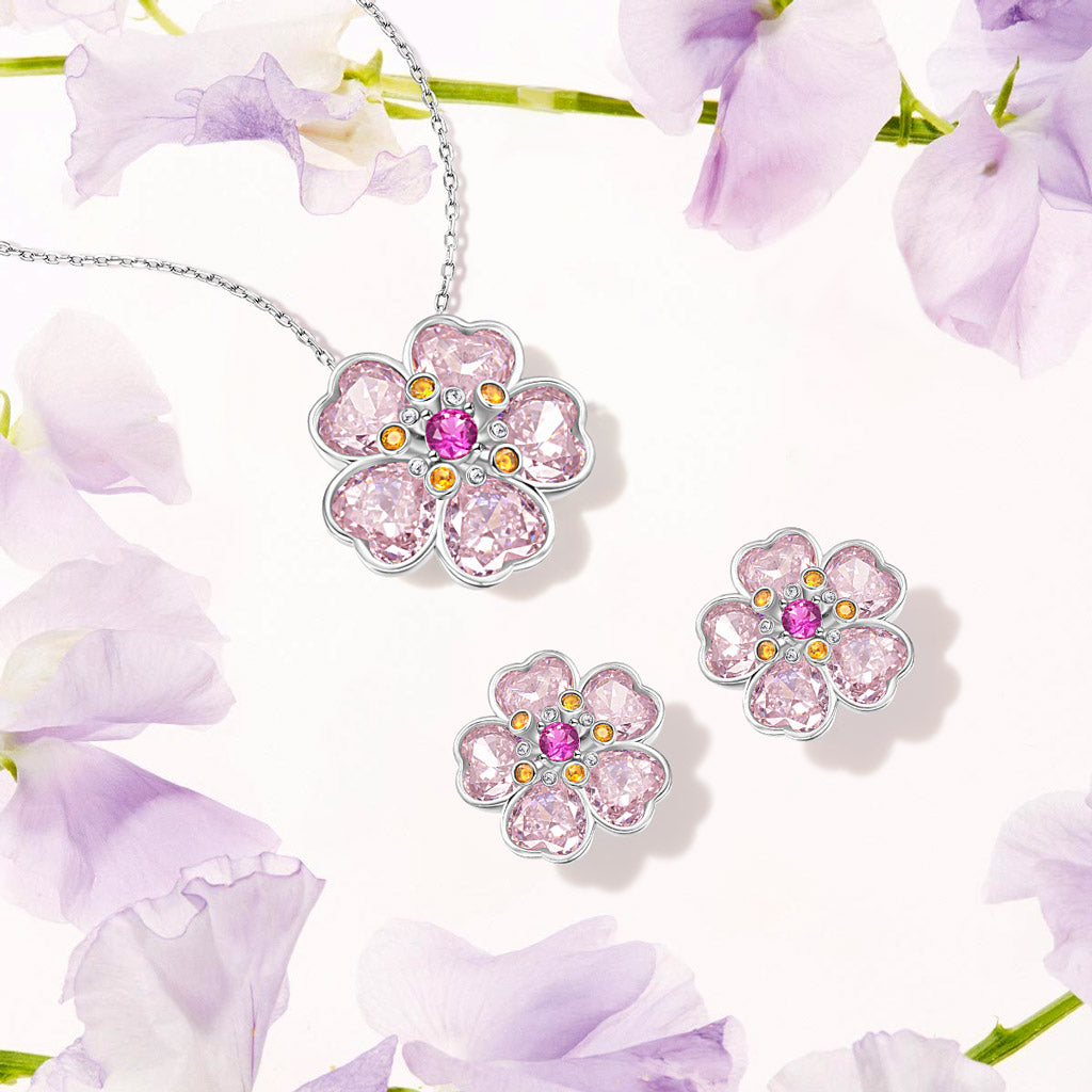 Gnoce Sparkling Cherry Blossoms Heart Cut Pendant Necklace_5