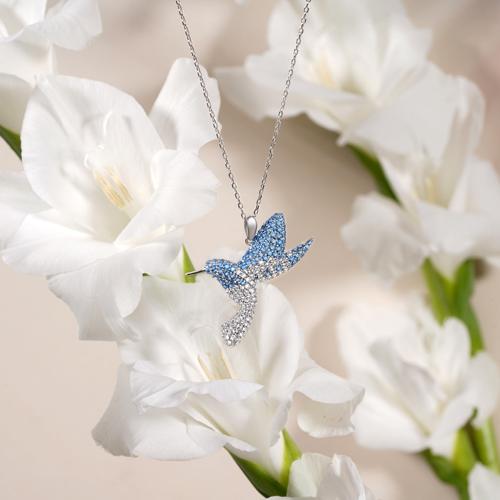 Gnoce Sparkling Hummingbird Pavé Pendant Necklace_5