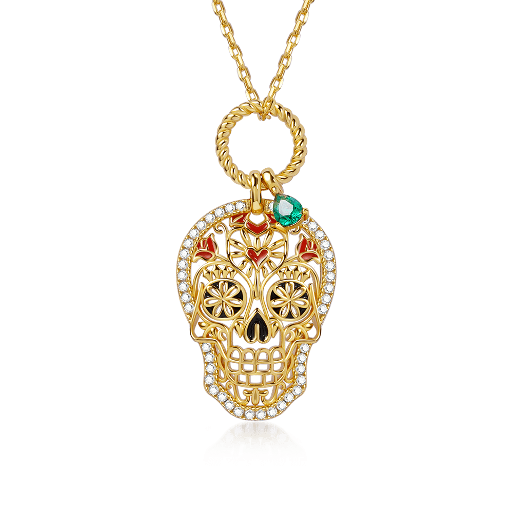 Gnoce Sugar Skull Twisted Rope Pendant Necklace_1