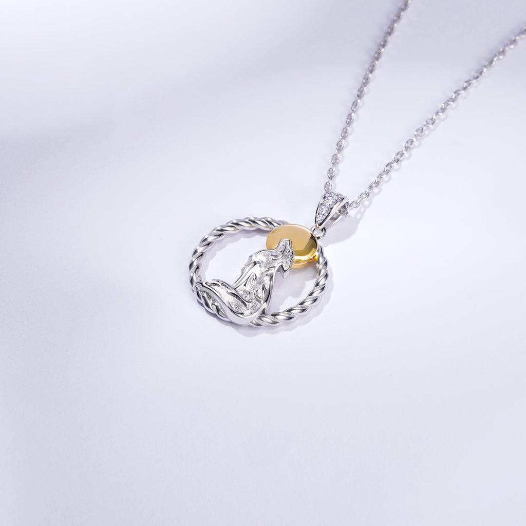 Gnoce Howling Wolf Twisted Rope Pendant Necklace Two Tone_3