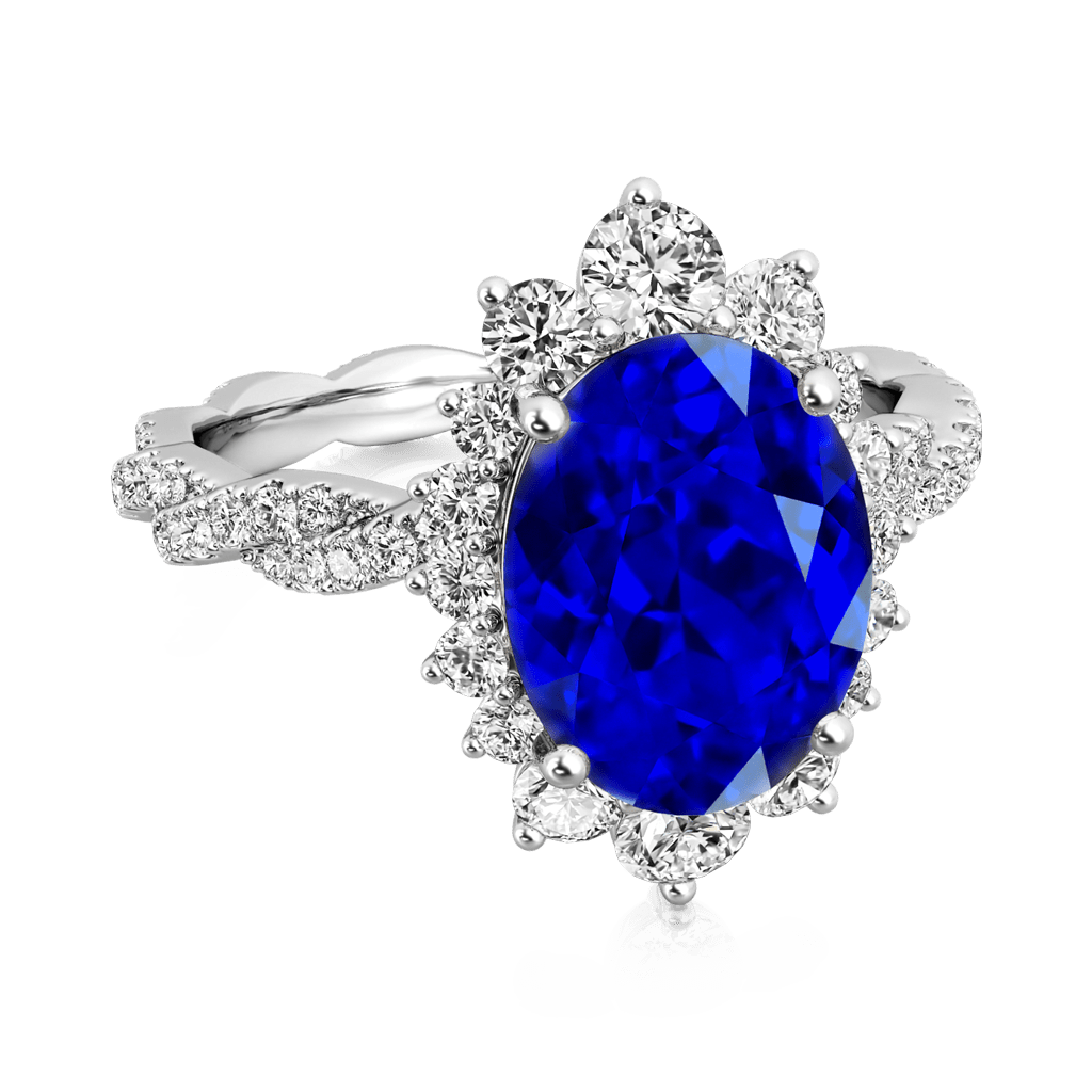 Gnoce Sapphire Cluster Halo Twisted Engagement Ring_2