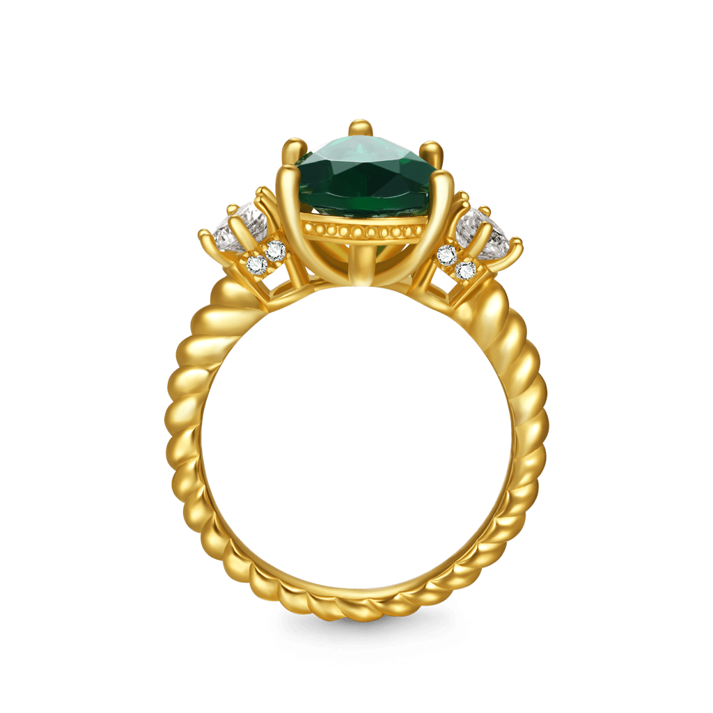 Gnoce Pear-cut Emerald Three-stone Engagement Ring Statement Ring_2
