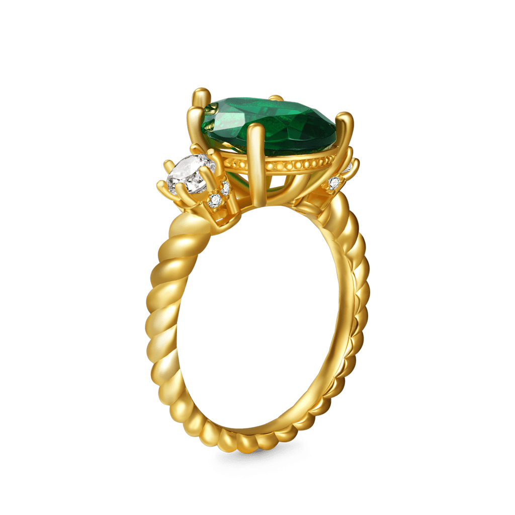 Gnoce Pear-cut Emerald Three-stone Engagement Ring Statement Ring_3