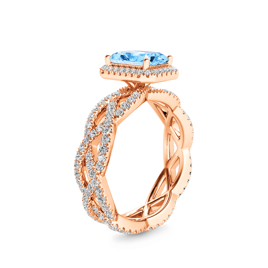 Gnoce Aquamarine Radiant-cut Halo Crossover Band Engagement Ring_3