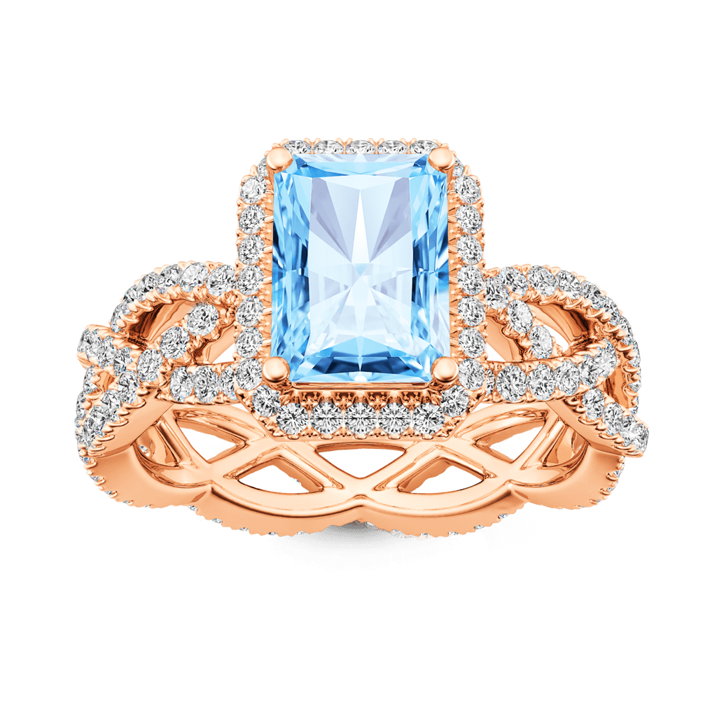 Gnoce Aquamarine Radiant-cut Halo Crossover Band Engagement Ring_1