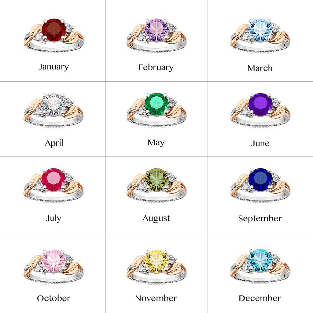 Gnoce Two-tone Three Stone Twisting Birthstone Ring_5