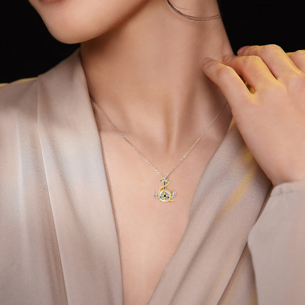 Gnoce Anchor & Compass Twisted Rope Pendant Necklace_4