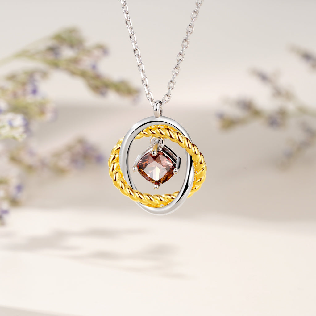 Gnoce Brown Cushion Crossover Pendant Necklace_5