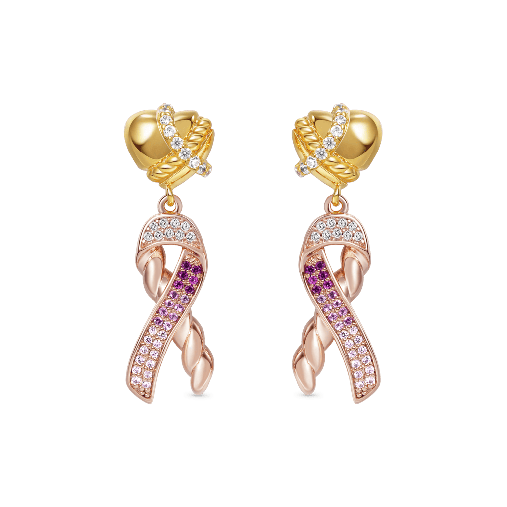 Gnoce Love Heart & Ribbon Symbol Breast Cancer Awareness Drop Earrings_1