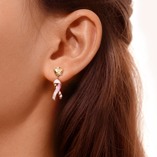 Gnoce Love Heart & Ribbon Symbol Breast Cancer Awareness Drop Earrings_4