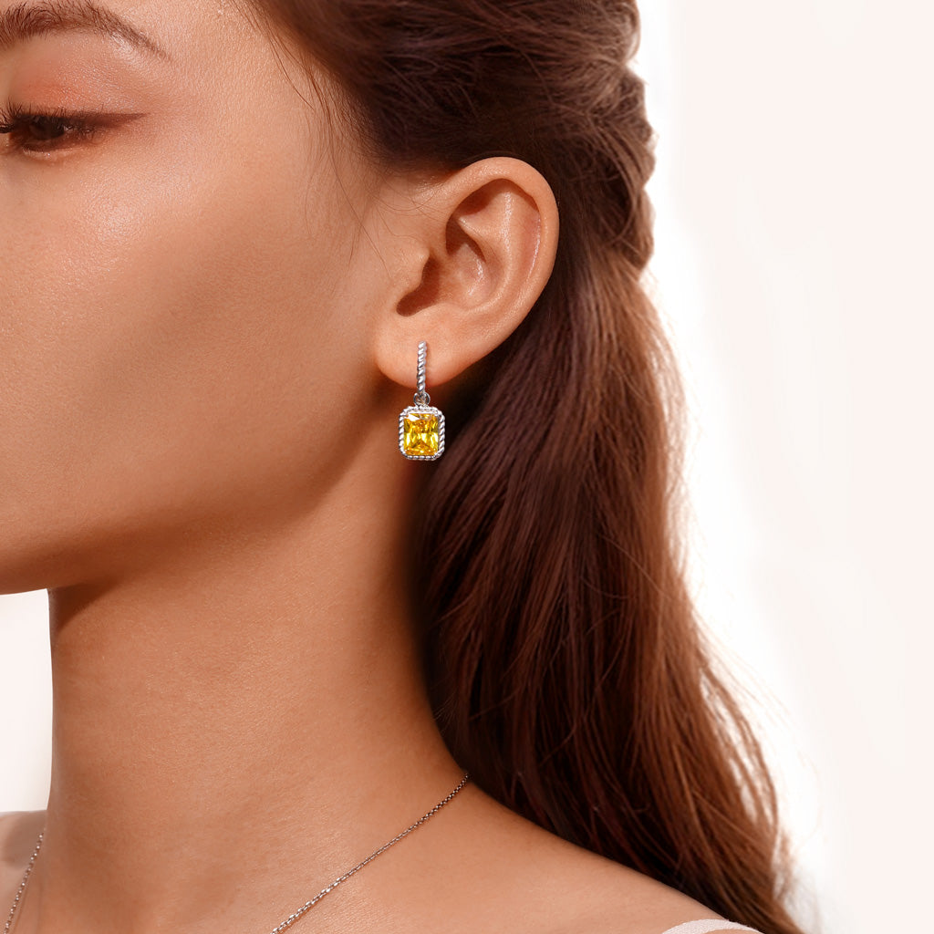 Gnoce Citrine Radiant Cut Twisted Rope English Lock pendant Earrings_4