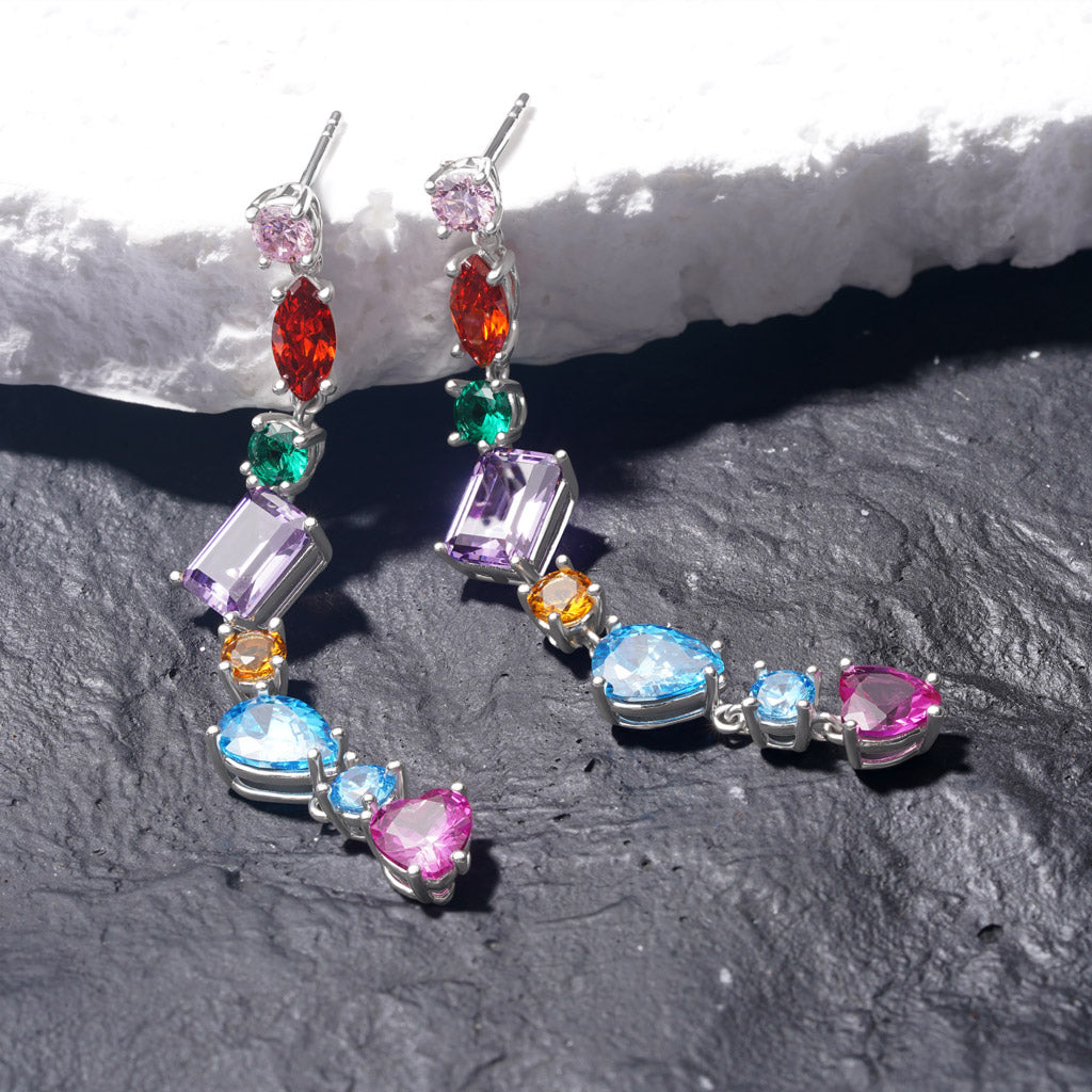 Gnoce Mixed Shape Multicolor Rainbow Drop Earrings_4