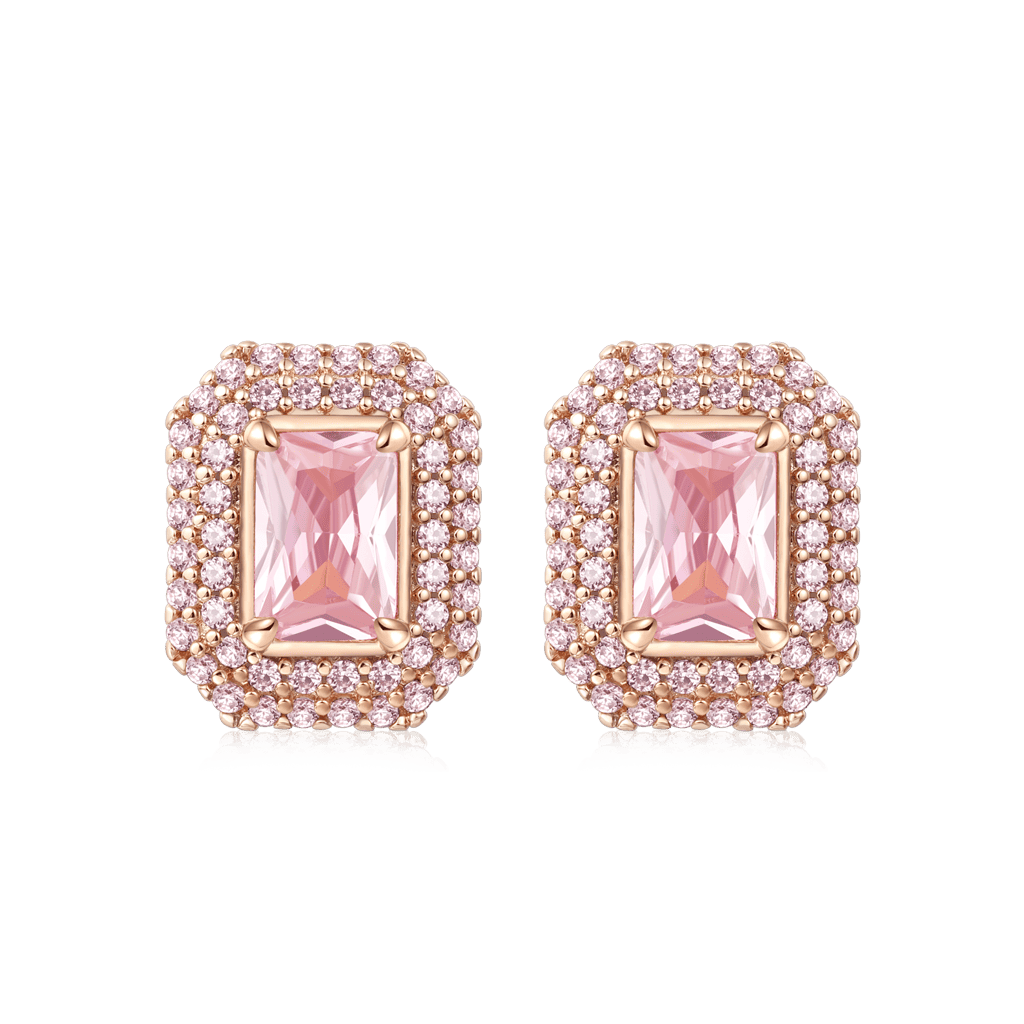 Gnoce Pink Rose Gold Square Stud Earrings_3