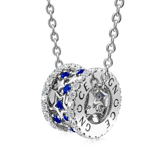 Gnoce Blue Starry Drum Pendant Necklace_1