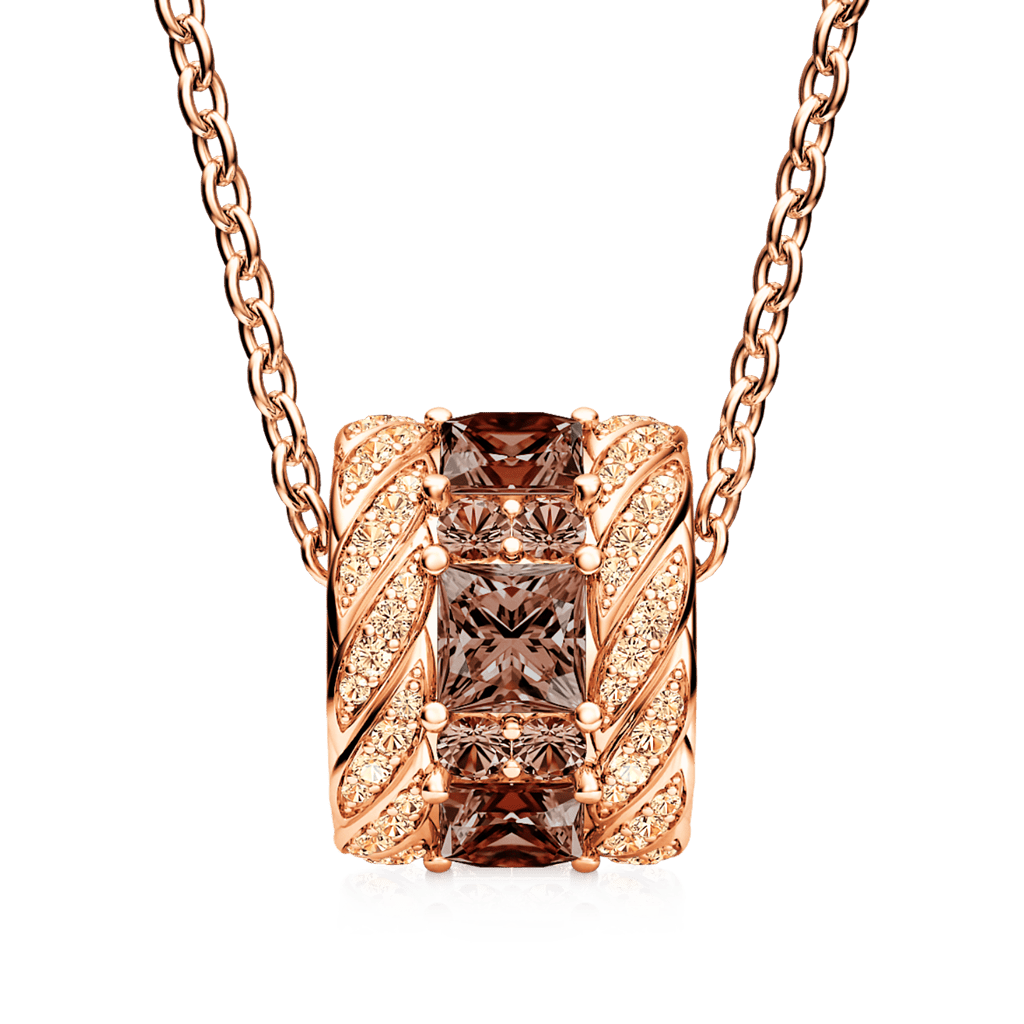Gnoce Classic Brown Gems Paved Drum Pendant Necklace_2