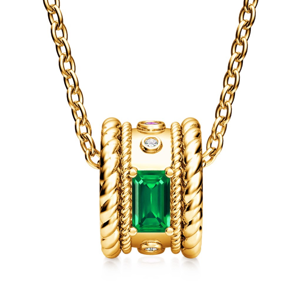 Gnoce Gorgeous Yellow Gold Tone Radiant Cut Emerald Drum Pendant Necklace_2