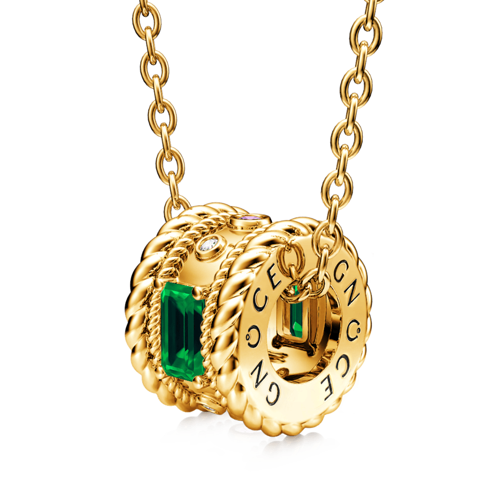 Gnoce Gorgeous Yellow Gold Tone Radiant Cut Emerald Drum Pendant Necklace_1