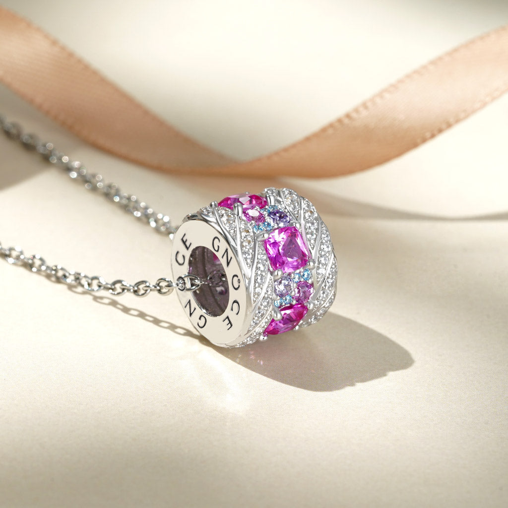 Gnoce Fuchsia Gems Twisted Rope Drum Pendant Necklace_3