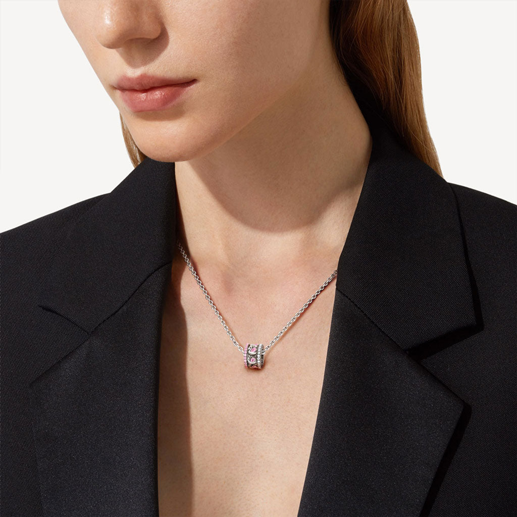 Gnoce Pink Swan Drum Pendant Necklace_4