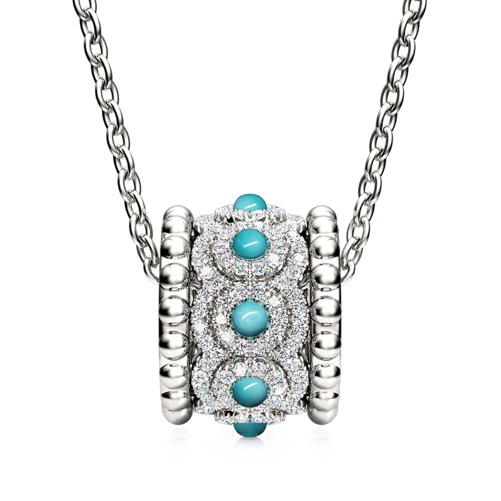 Gnoce Turquoise Halo Drum Pendant Necklace_2