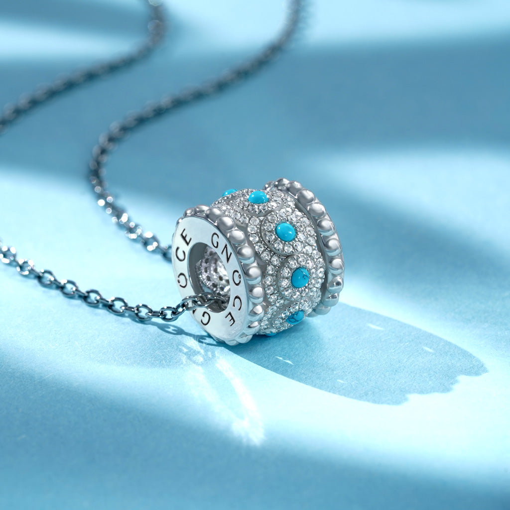 Gnoce Turquoise Halo Drum Pendant Necklace_3