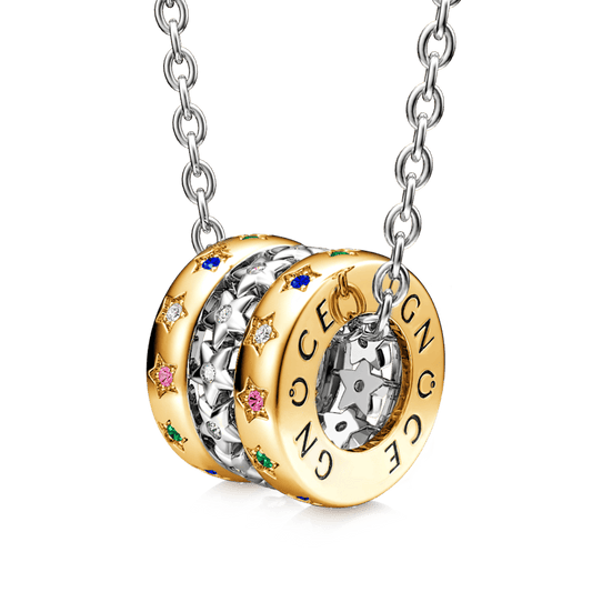 Gnoce Two-tone Twinkle Stars Drum Pendant Necklace_1