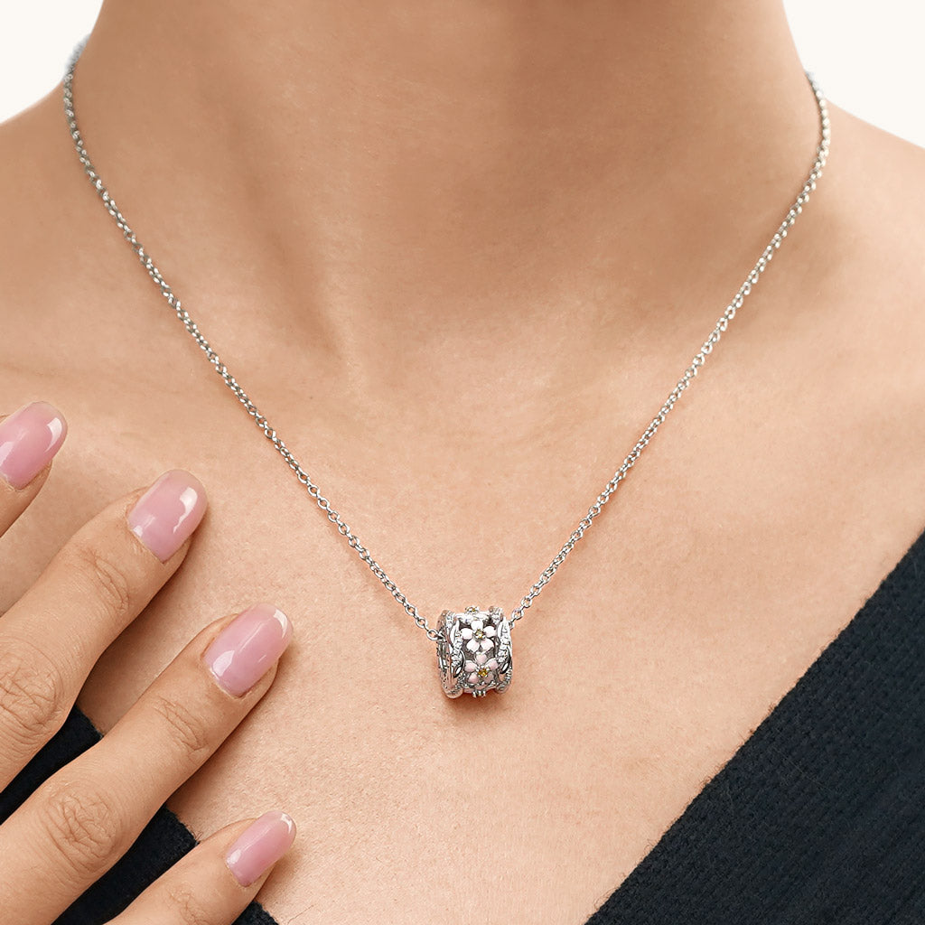 Gnoce Cherry Blossoms Drum Pendant Necklace_5