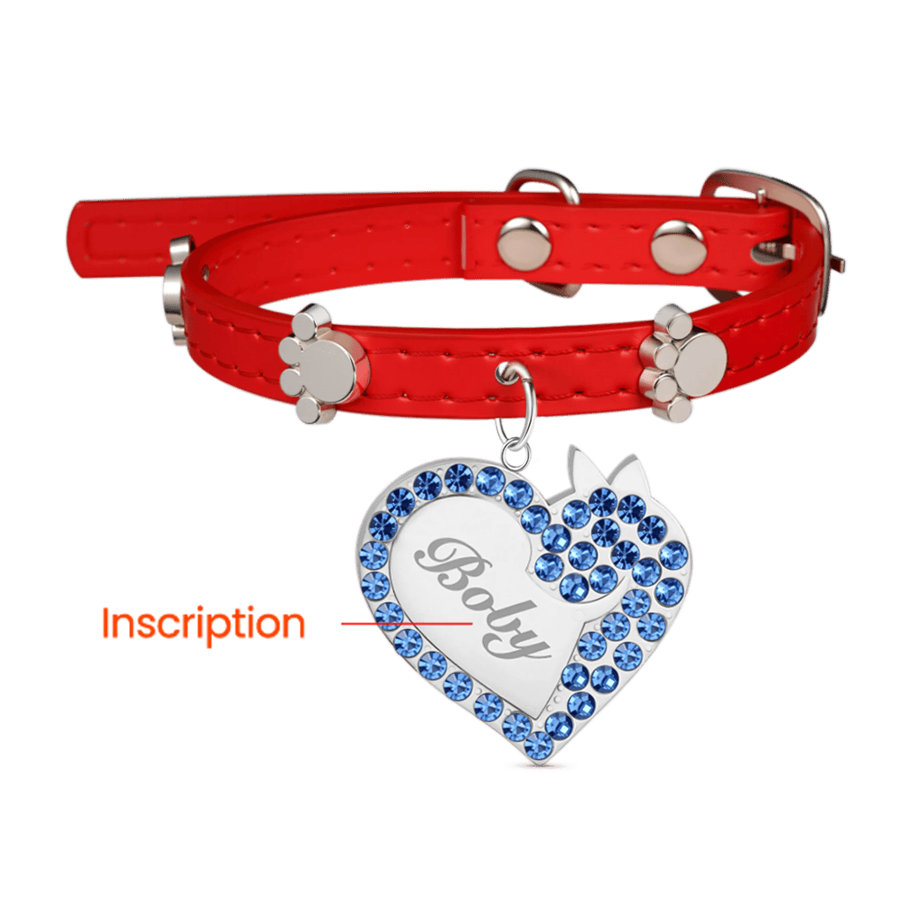 Gnoce Engravable Dog Heart Pet Tag & Flame Red Collar Anti-Lost_2