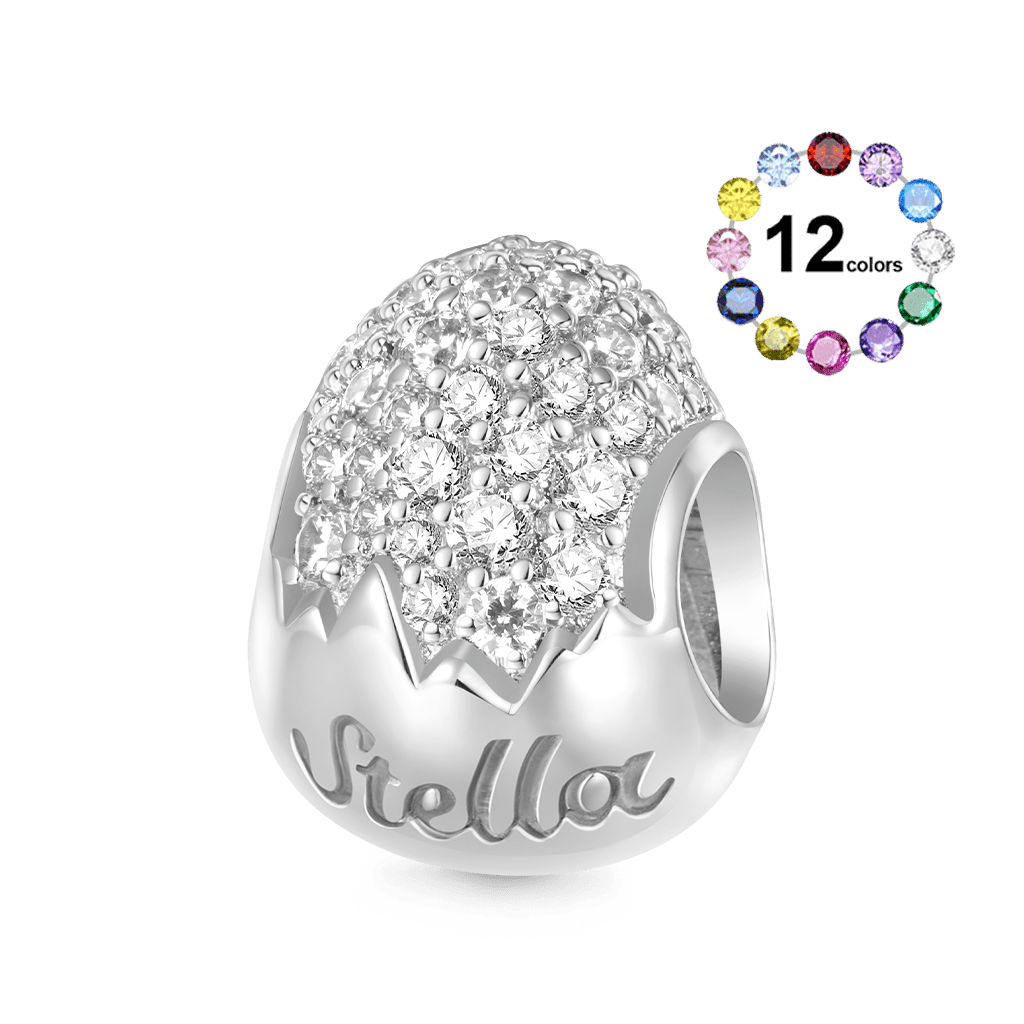 Gnoce Engravable Easter Egg Inlaid White Diamonds Pendant Dangle Charm_1