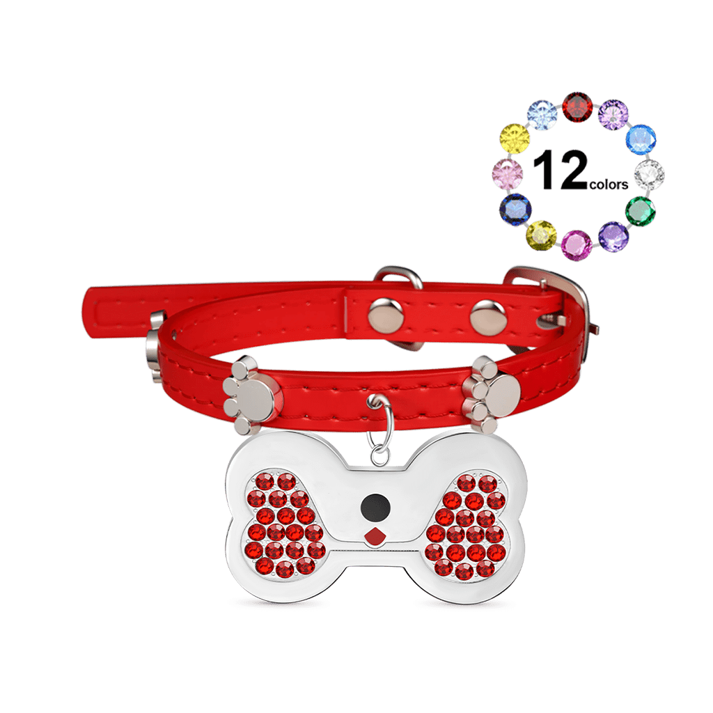 Gnoce Engravable Dog Bone Pet Tag & Flame Red Collar Anti-Lost_1