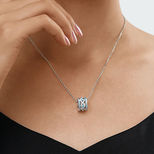 Gnoce Paved Intertwined Drum Pendant Necklace_5