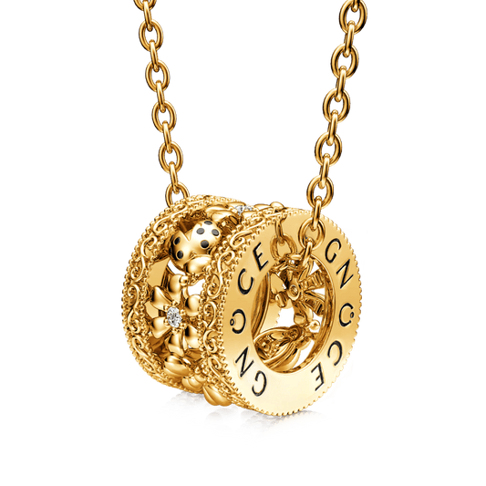 Gnoce Ladybug on Flower Drum Pendant Necklace_1