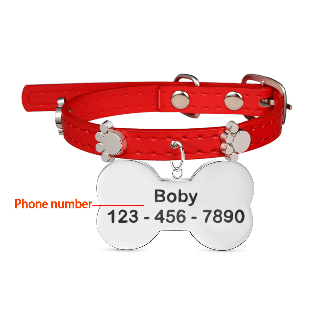 Gnoce Engravable Dog Bone Pet Tag & Flame Red Collar Anti-Lost_3