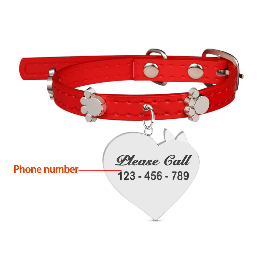 Gnoce Engravable Dog Heart Pet Tag & Flame Red Collar Anti-Lost_3