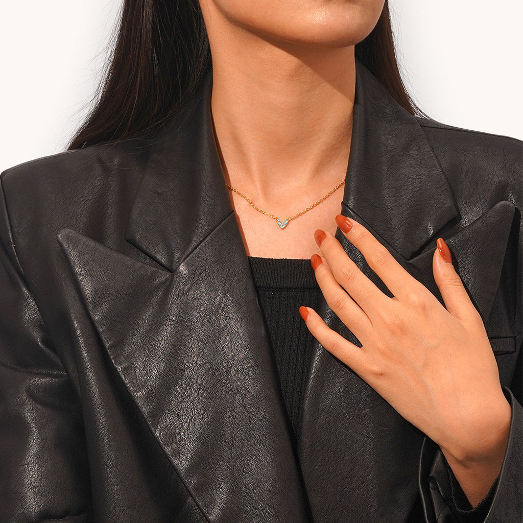 Gnoce 18K Gold Plated "V" CZ Birthstone Necklace_5