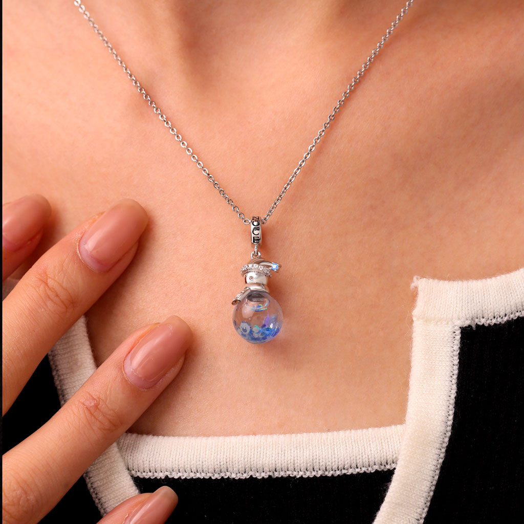 Gnoce Blue Snowflake Glitter Quicksand Snowman Pendant Dangle Charm_7