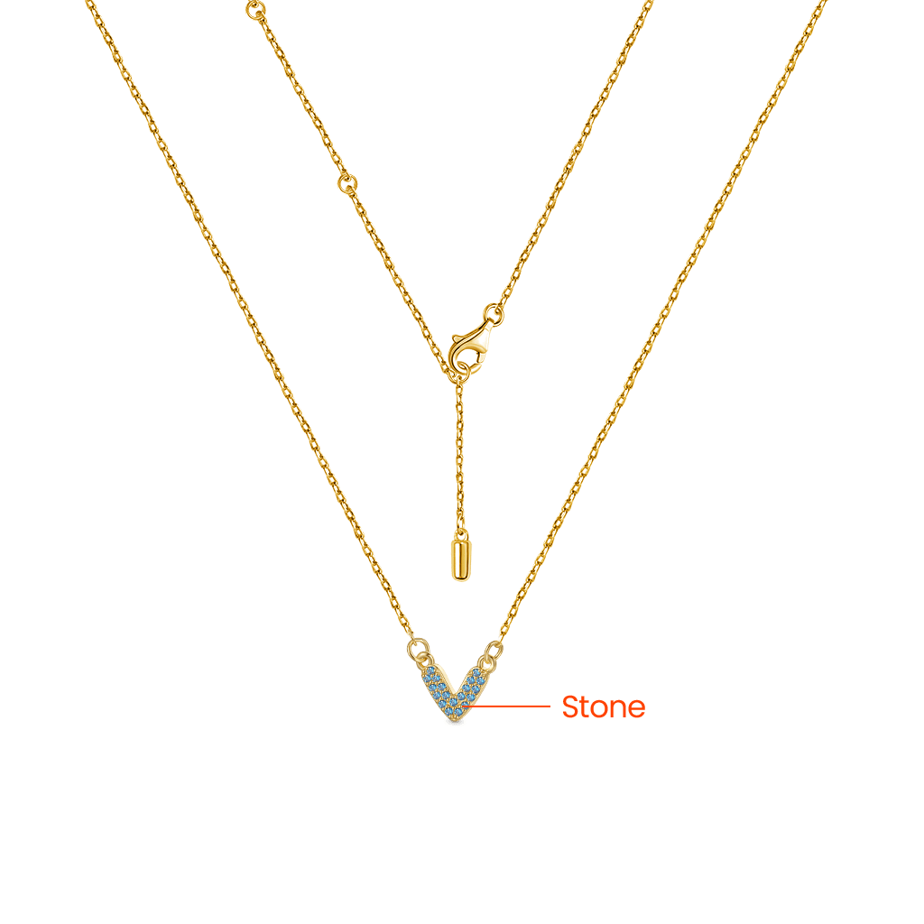 Gnoce 18K Gold Plated "V" CZ Birthstone Necklace_3