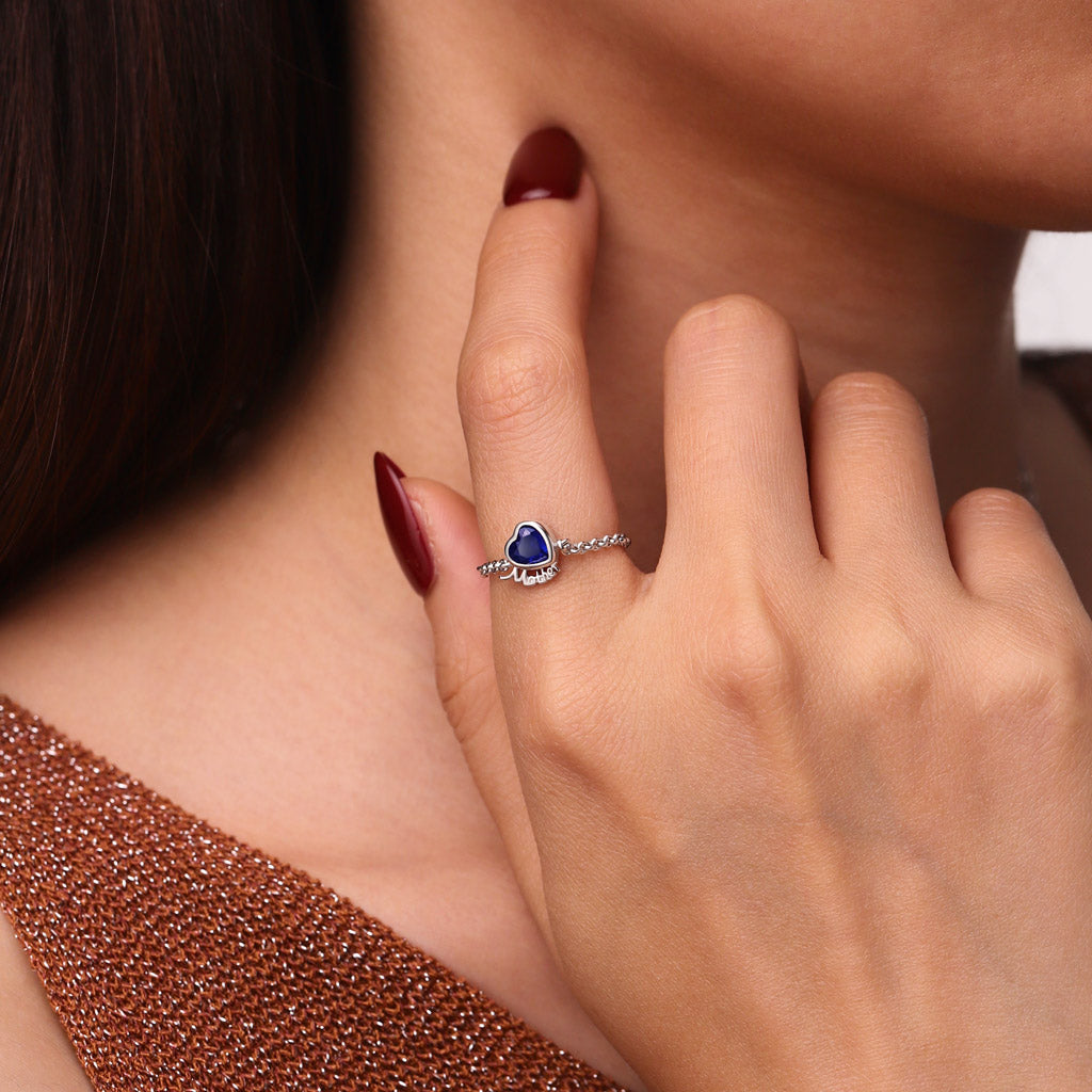 Gnoce Heart Birthstone Mother Adjustable Chain Ring_6