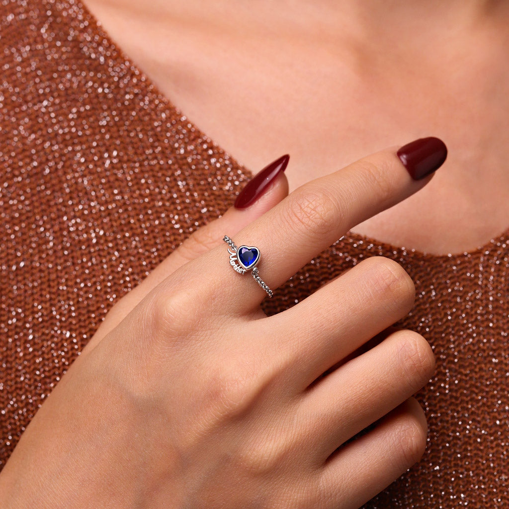 Gnoce Heart Birthstone Mother Adjustable Chain Ring_5