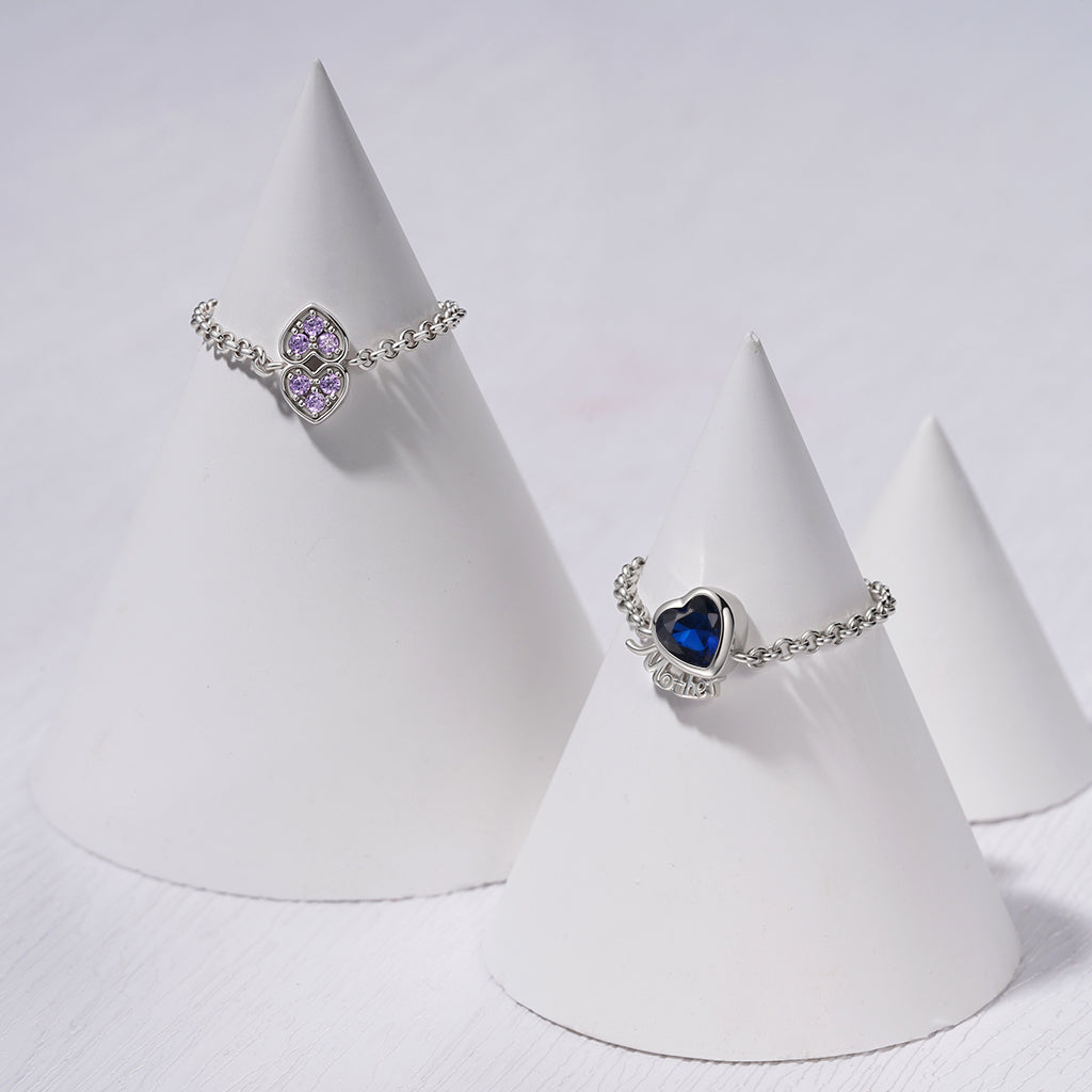 Gnoce Heart Birthstone Mother Adjustable Chain Ring_4